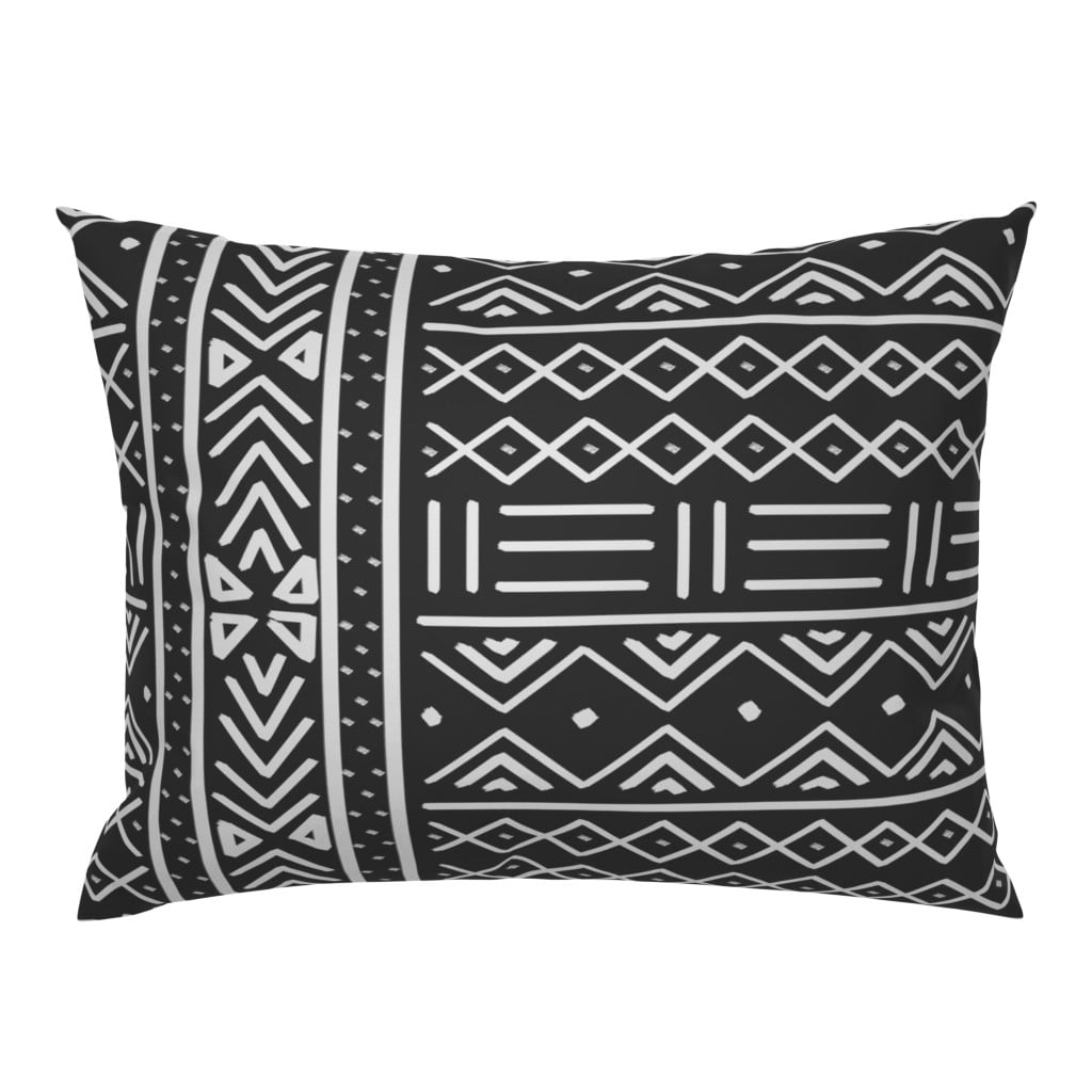 African Mudcloth Tribal Black And White Geometric Pillow Sham by