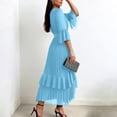 thumbnail image 4 of Aimik Women's Pleated Midi Dress V-Neck Ruffle Sleeve Asymmetrical Hem Chiffon Lightweight Summer Cocktail Party Evening Formal Dress, 4 of 5