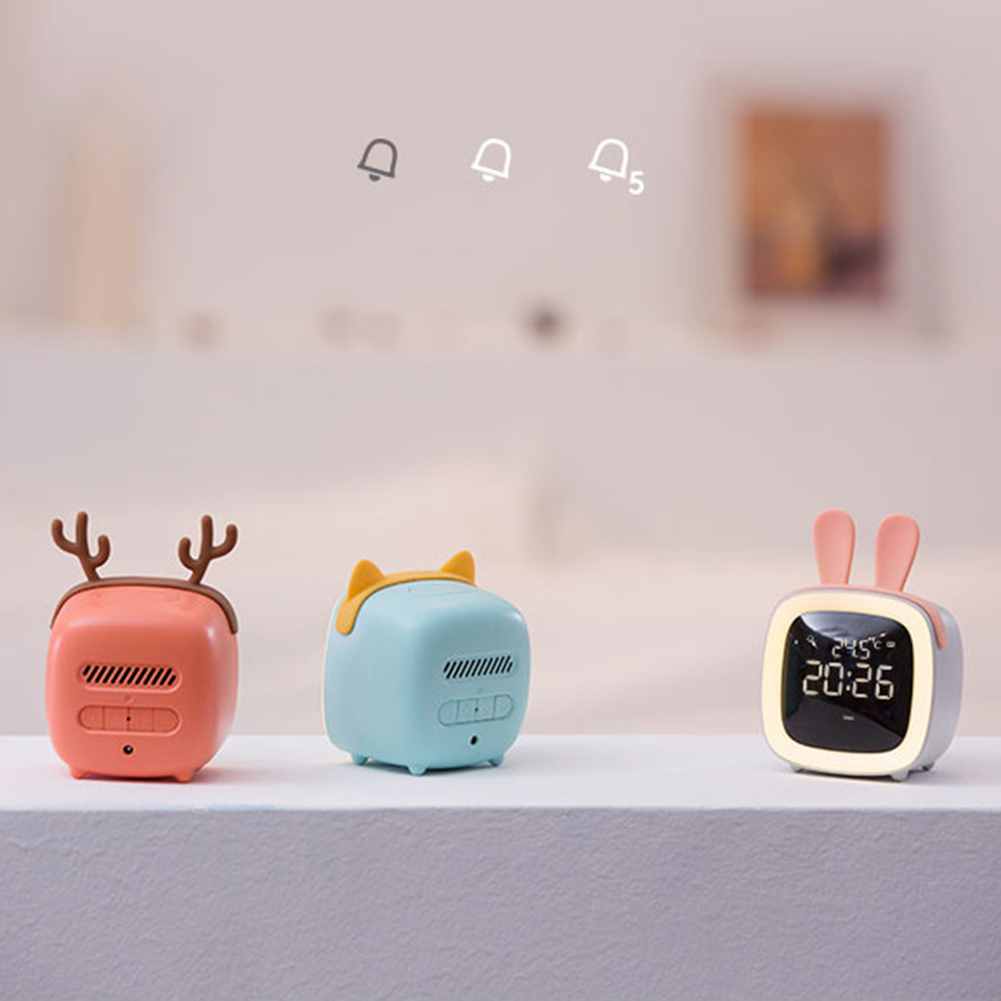 Waroomhouse Cartoon Rabbit Ear Shape Rechargeable Digital Display LED Nigh Light Alarm Clock