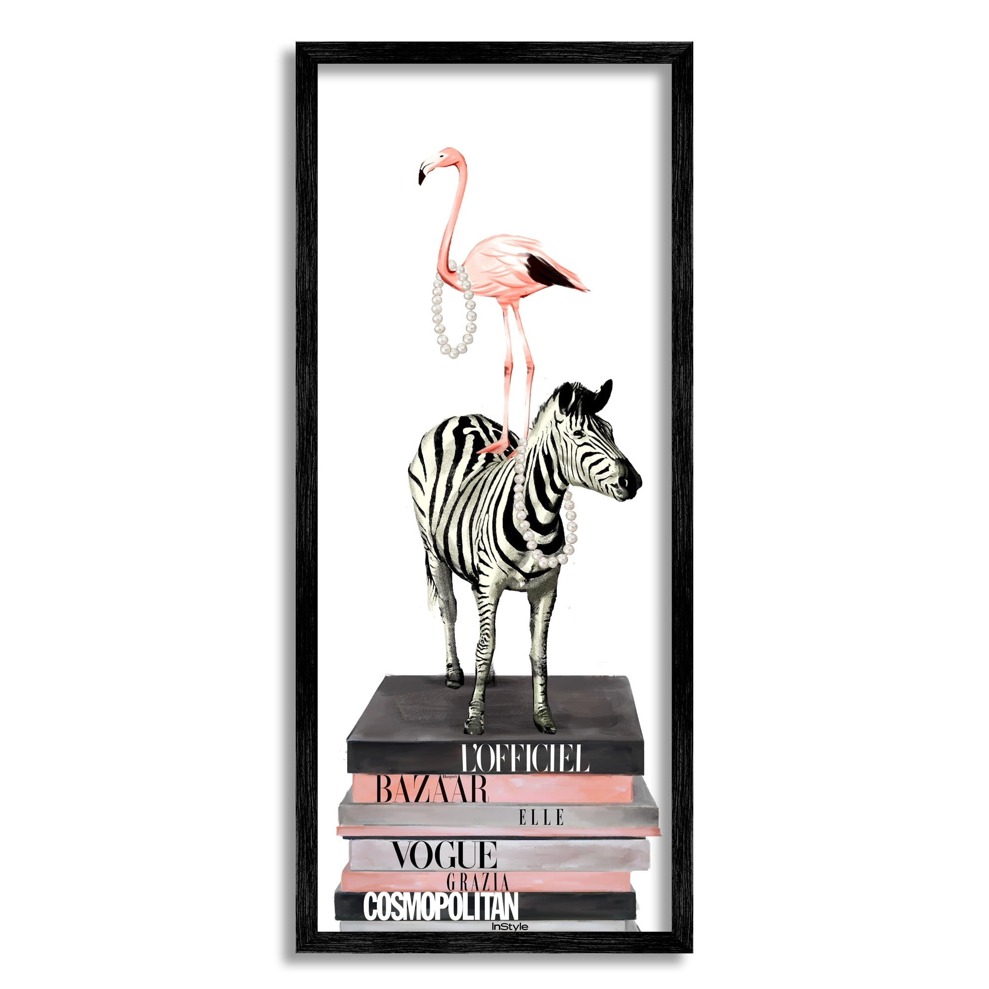 Stupell Industries Fashion Flamingo Zebra Glam Book Stack Pearls, 10 x 24, Design by Ziwei Li