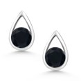 thumbnail image 2 of Gem Stone King 925 Sterling Silver Black Onyx Teardrop Stud Earrings for Women Men (0.95 Cttw, Gemstone December Birthstone, Round 5MM), 2 of 4