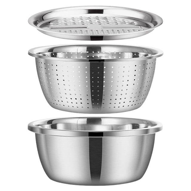 Lavabo multifuncional de acero inoxidable con rallador, cortador de verduras 3 en 1, rebanador, rallador, colador y cesta de drenaje para cocina.