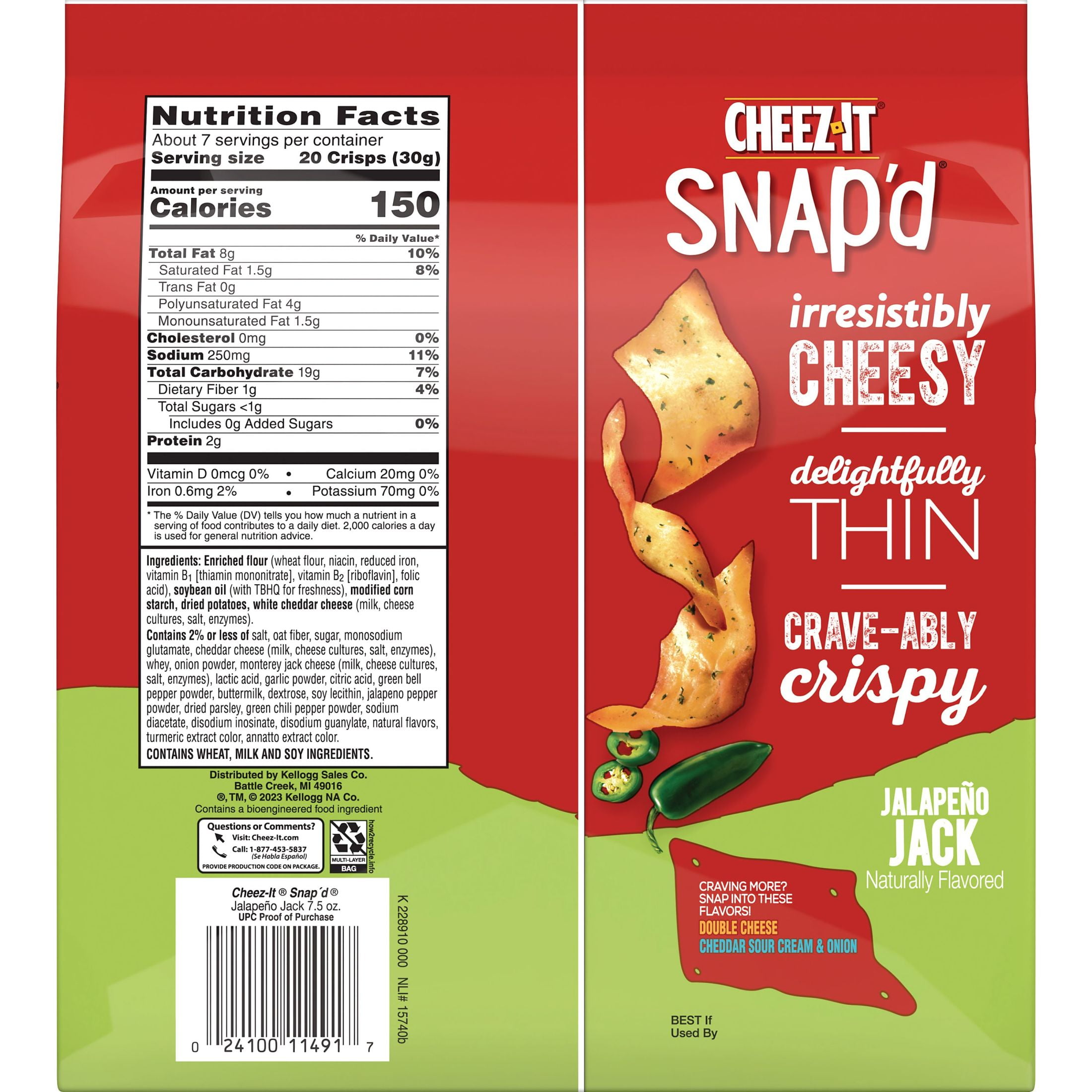 Cheez-It Snap'd Jalapeno Jack Cheese Cracker Chips, Thin Crisps, 7.5 oz