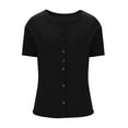 thumbnail image 5 of Women's Button Down Shirt Cap Sleeve Tops for Women Up Ribbed Knit Slim Fit Casual Y2K Crop Going Out Top, 5 of 7