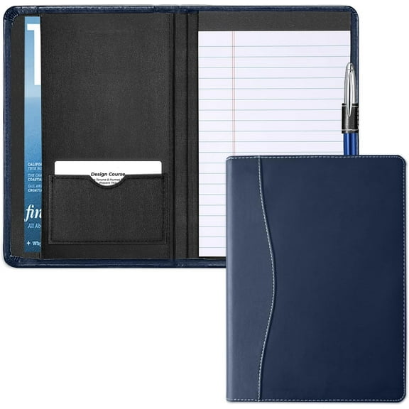 Mini Padfolio/Junior Portfolio Folder Case, Business A5 Binder Organizer Notepad for Men Women, 5 x 8 Writing Pad Included, Navy Blue