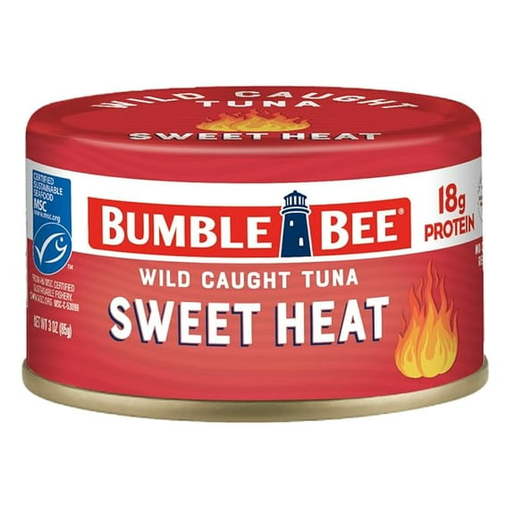 2 pack Bumble Bee Snackers - Sweet Heat Tuna, 3 oz Easy Open Can - 18g Protein per Serving - Wild Caught Skipjack Chunk Light Tuna Pack - No Draining, Ready to Eat