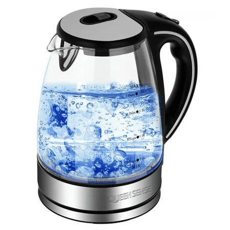 QUEENSENSE 1.7L 360° Rotational Base High Stilbene Led-Light Electric Glass Kettle