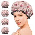 thumbnail image 7 of Shower Caps,Red Strawberry Plants Pink Pattern Waterproof Shower Cap for Women 4 Pieces,Double Reusable Hair Cover for Shower PEVA Elastic Stretch Hem, 7 of 7