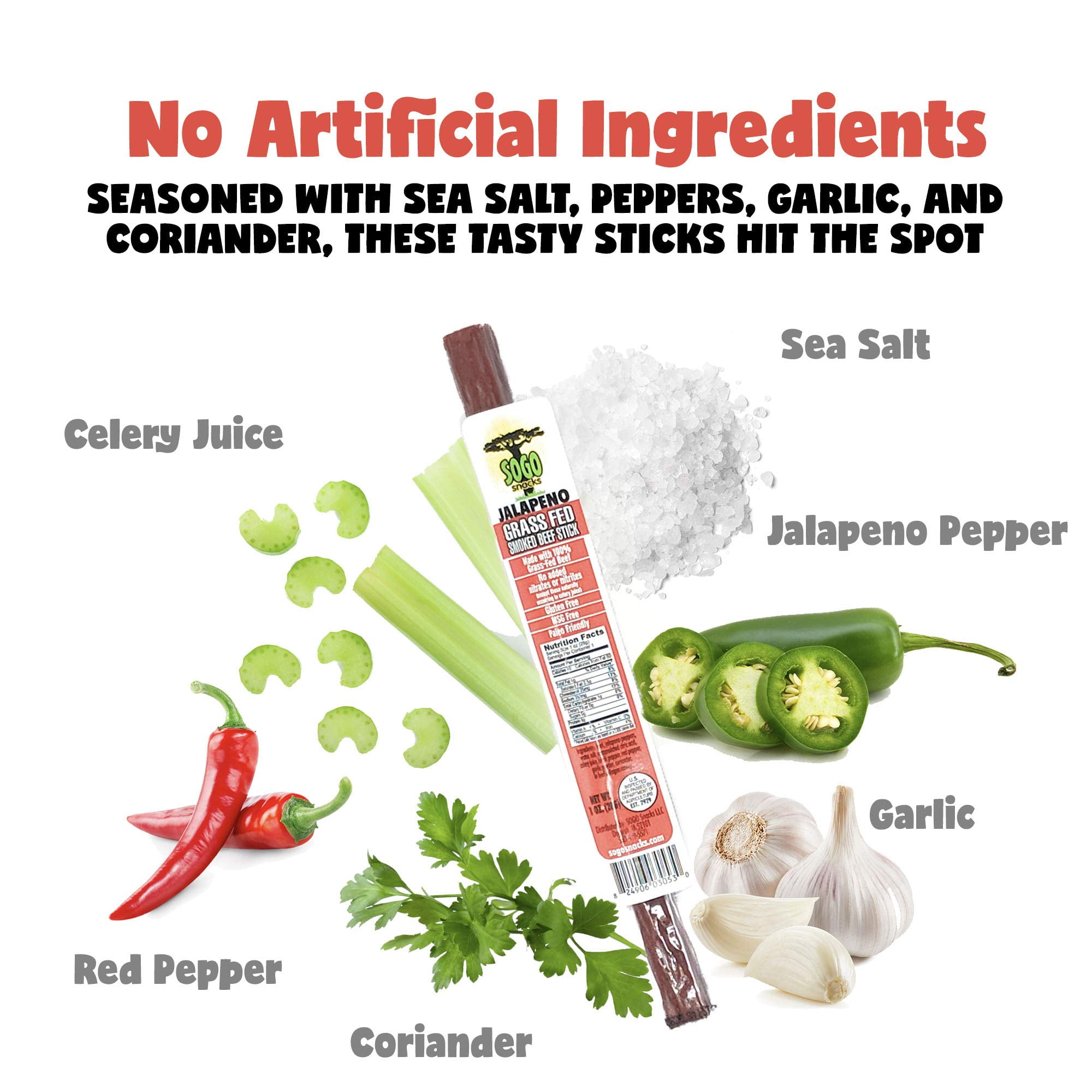 100% Grass-Fed, Paleo, Whole30 and Keto Friendly Beef Sticks: MSG, Gluten and Soy Free, Never Given Antibiotics or Hormones (Jalapeno Flavor, 48-Count, 1-oz Stick)