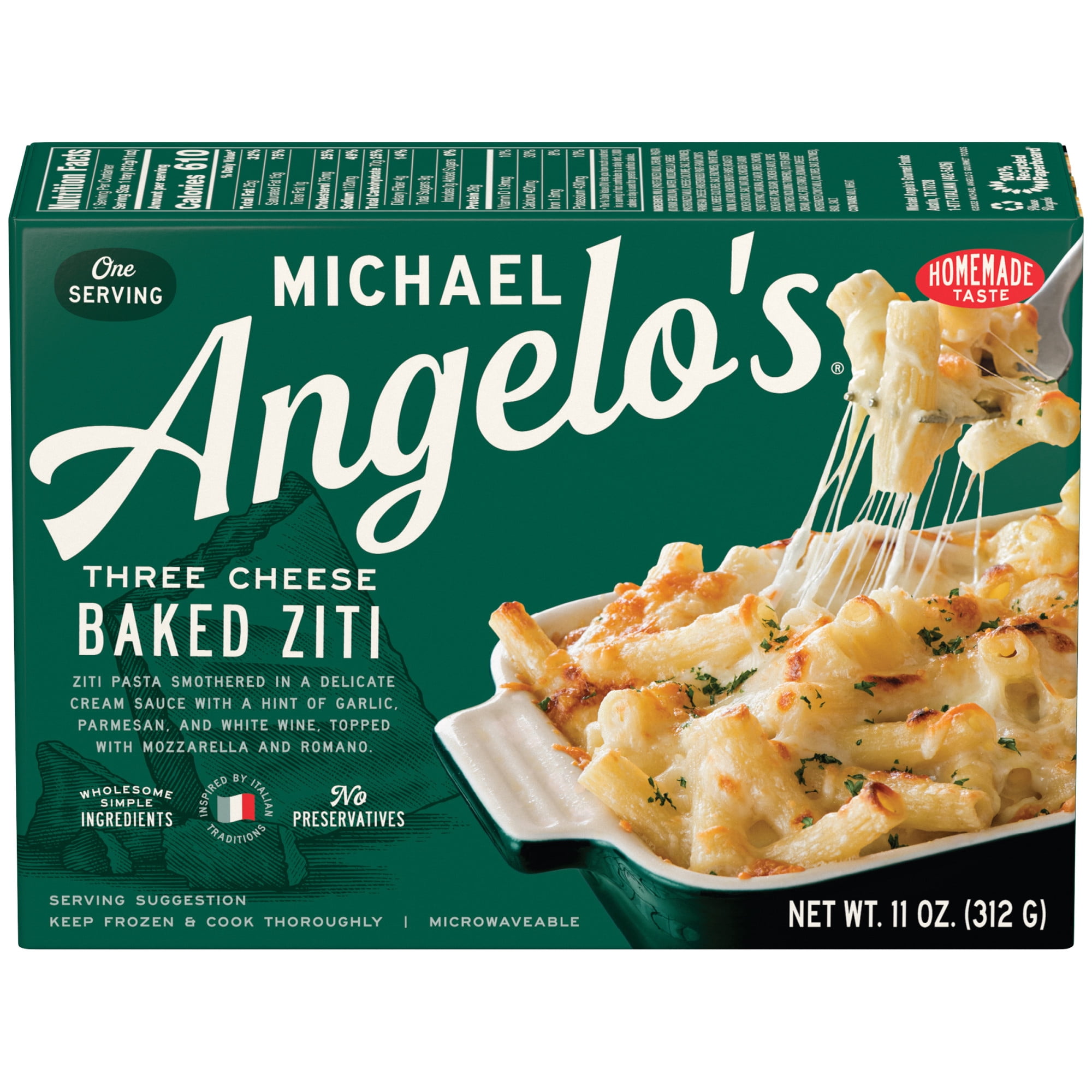 Michael Angelo's Three Cheese Baked Ziti Frozen, 11 oz Box