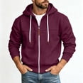 thumbnail image 2 of GUZOM Mens Wine Red Full Zip Hooded Jacket - Lightweight Fleece Lined with Pockets,Size M, 2 of 6