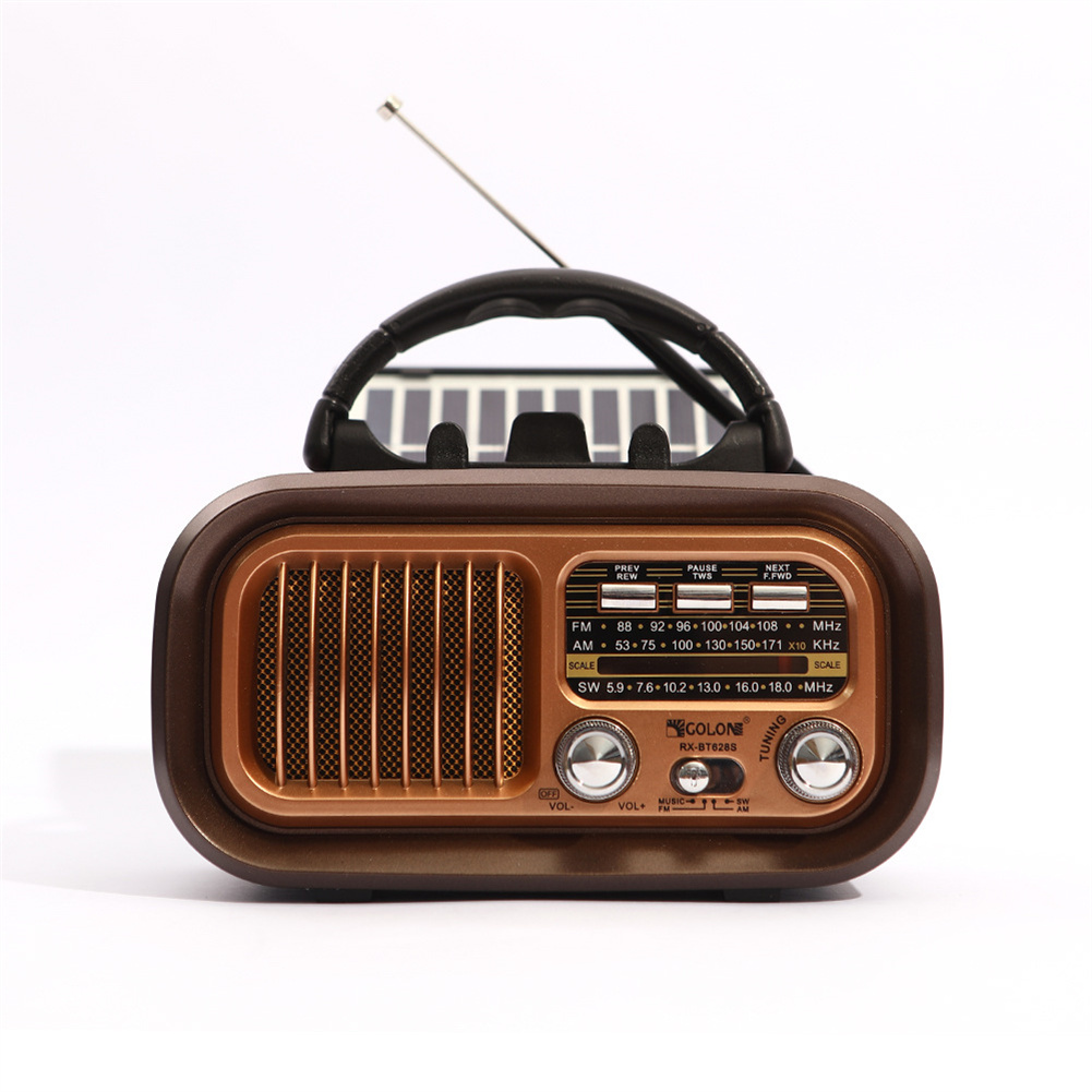 RX-628BTS AM FM Radio Operated By USB Cable/Solar Panels Rechargeable Excellent Reception Portable Radio Multi-function Retro Speaker Radio For Senior Running Walking Home