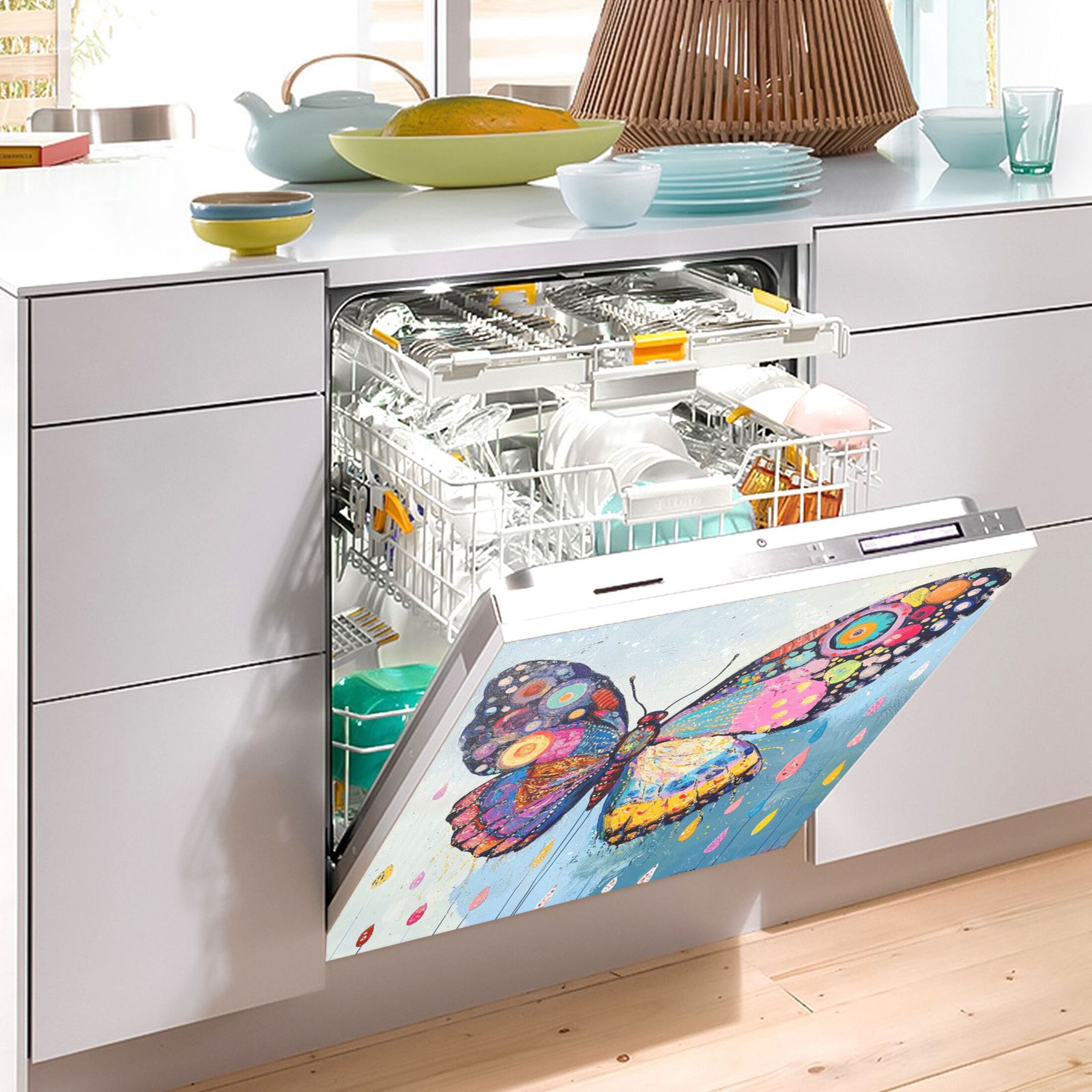 Dishwasher Magnetic Sticker 23x26 Inch Refrigerator Magnetic Sticker Washing Machine Magnetic Sticker Kitchen Panel Magnetic Sticker Home Decor Cool Colorful Butterflies