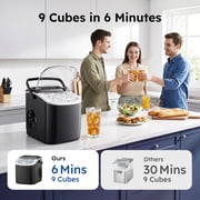Simzlife 26 lbs/24H Countertop Ice Maker Machine, 9 Bullet-Shaped Ice in 6 Min, Auto-Cleaning Portable Ice Maker for Kitchen, Home, Office, RV, Black