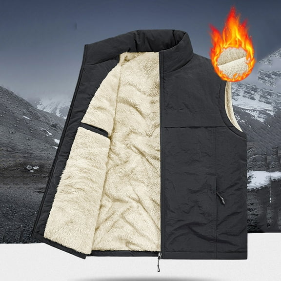 Men's Winter Puffer Vest Warm Fleece Lined Quilted Puffy Sleeveless Jacket Casual Outdoor Vests Black XL