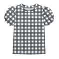 thumbnail image 3 of Bxsruta Girls Puff Sleeve Crew Neck Gingham Top Casual Short Sleeve Pullover for Ages 5-14, 3 of 8