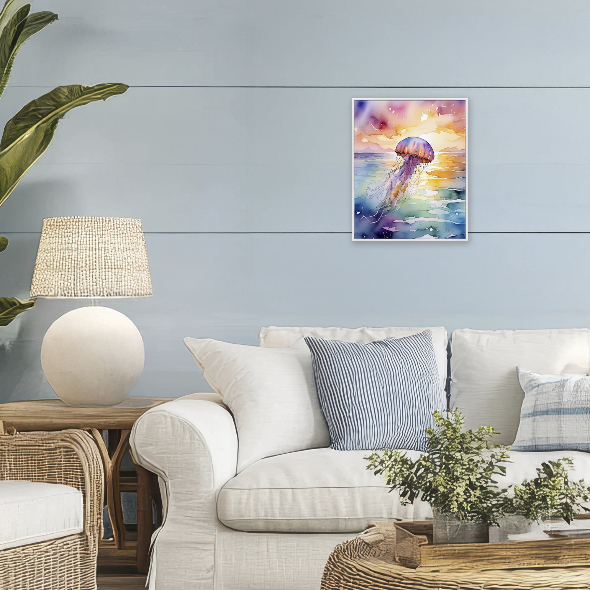 Stupell Industries Celestial Drift Jellyfish White Framed Giclee Art, design by Shelly Craig