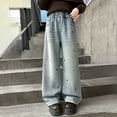 thumbnail image 5 of Zshosam Jeans for Baby Girl Girls Baggy Wide Leg Jeans Elastic Waist Casual Washed Denim Pants Size 5T 6T,(Blue 5-6 Years), 5 of 7