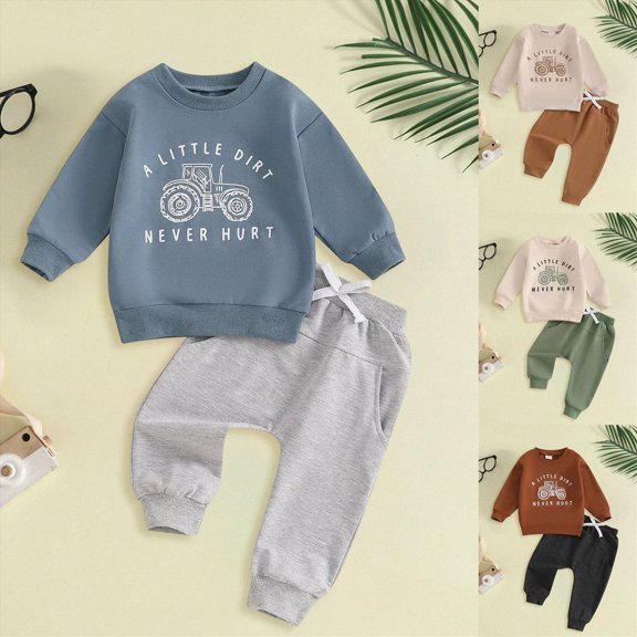 Boys Long Sleeve Sweatshirt and Pants Set 2 Piece Fall Winter Clothes 6-12 Months 12-24 Months 2T 3T 4T 5T 6T 7T 8T 9T Children(Brown,3-4 Years)