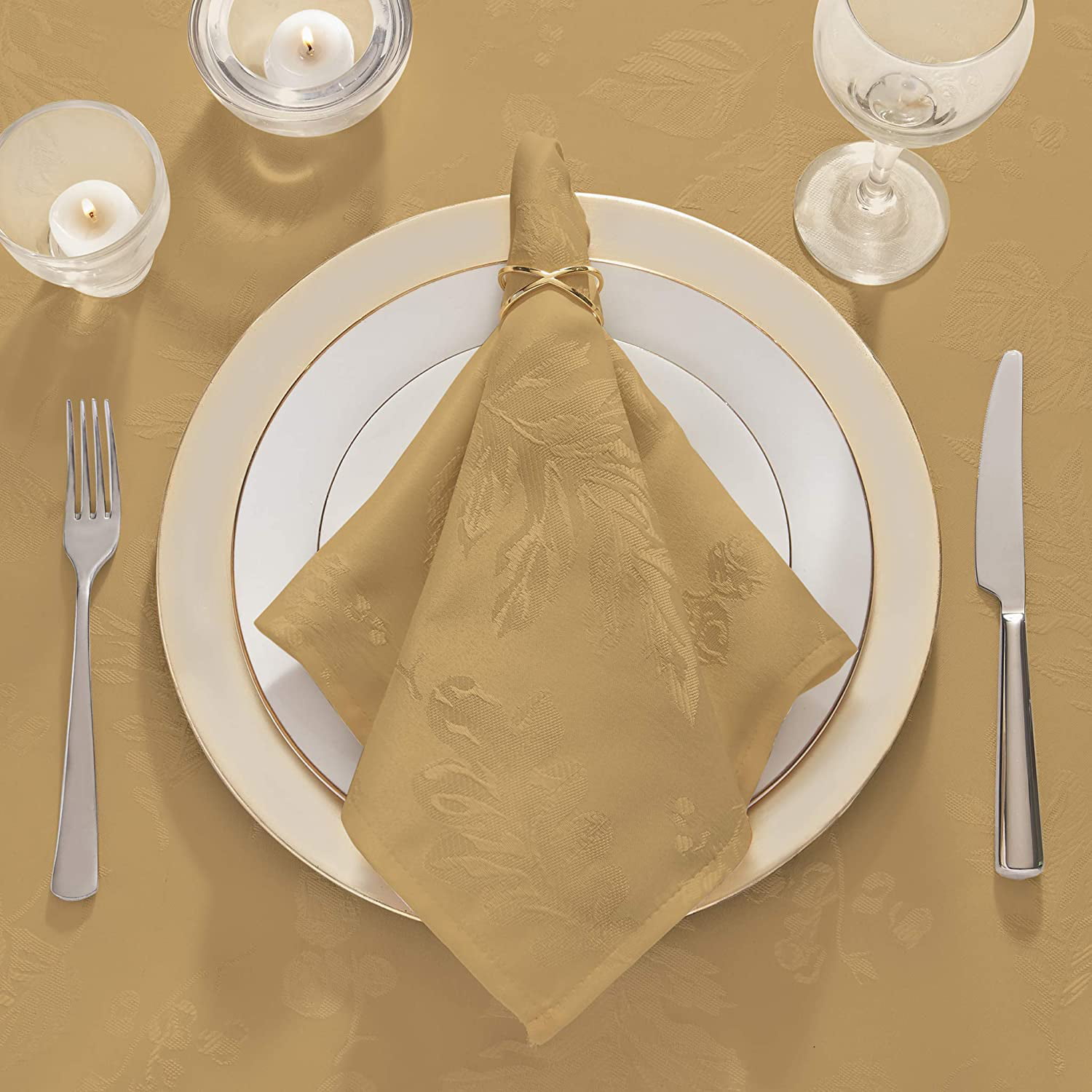 Ivory Damask Dinner Napkins Set of 8 Cloth Leaf Design 18” Astoria