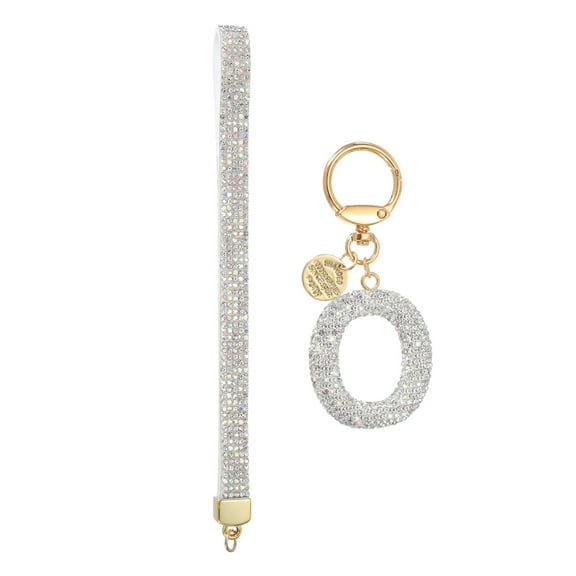 Initial Letter Keychain for Women, Rhinestone Alphabet O Key Chain Sparkly Keychain Charm with Heart for Backpack Handbag Car Key Accessories Lanyard, White