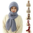 thumbnail image 2 of 2in1 Winter Warm Scarf Hat Women Knit Hooded Hat with Plush Liner Outdoor Activity Pullover Shawl Hat, 2 of 9