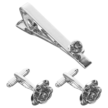 OUNONA 1Set Rose Cufflinks with Tie Clip Set Sturdy Metal for Business and Weddings