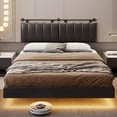 DICTAC Queen Floating Bed Frame with LED Lights and Wall Mounted