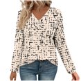 thumbnail image 3 of Craaazy Women's Fashion Printed Fall Tunics Long Gifts Sleeve Tops Cross V Neck Shirts Loose Casual Blouses with Decor Button, 3 of 6