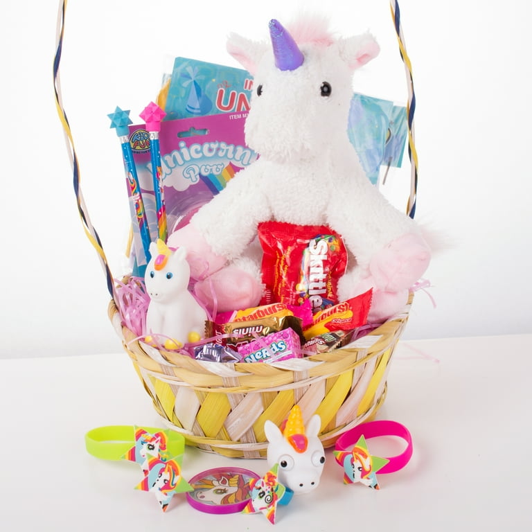 Mystical Unicorn Theme Filled Girls 31pc Easter Basket Gift Set White Pink