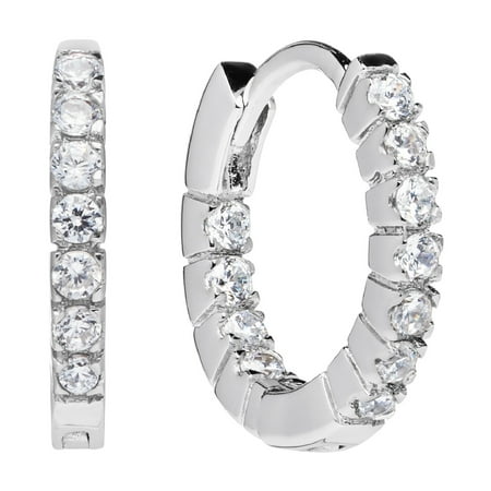 White Gold Brilliant Earring 14K Solid White Gold Round Cut Huggie Hoop Cubic Zirconia Earrings 12mm (.20 CTW, Diamond Equivalent), With Gift Box ()