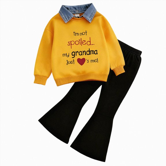 mgoYE Girl's 2 Piece Outfits Graphic Crewneck Sweatshirts and Long Flare Pants Set Spring Fall Clothes 4-5 Years