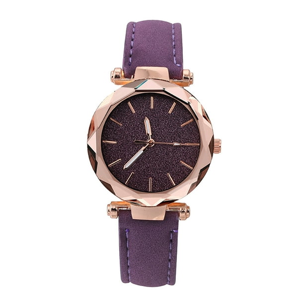 Reloj de cuarzo para mujer, relojes para mujer, reloj de cuarzo de moda informal para mujer, reloj con esfera centelleante y correa de cuero.