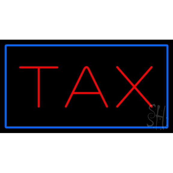 Red Tax Blue Border LED Neon Sign 13 x 24 - inches, Black Square Cut Acrylic Backing, with Dimmer - Bright and Premium built indoor LED Neon Sign for Defence Force.