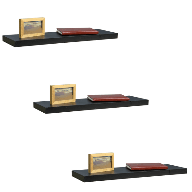 Home Basics 30" Rectangular MDF Floating Shelf, Black (3 Pack)