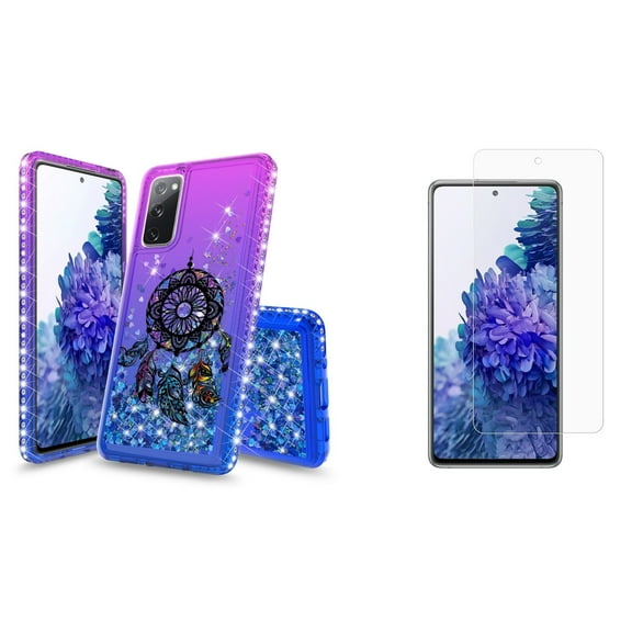 Bemz Liquid Quicksand Case for Samsung Galaxy S20 FE (with 2 Pack of Tempered Glass Screen Protectors and Touch Tool) - Dreamcatcher (Purple/Blue)