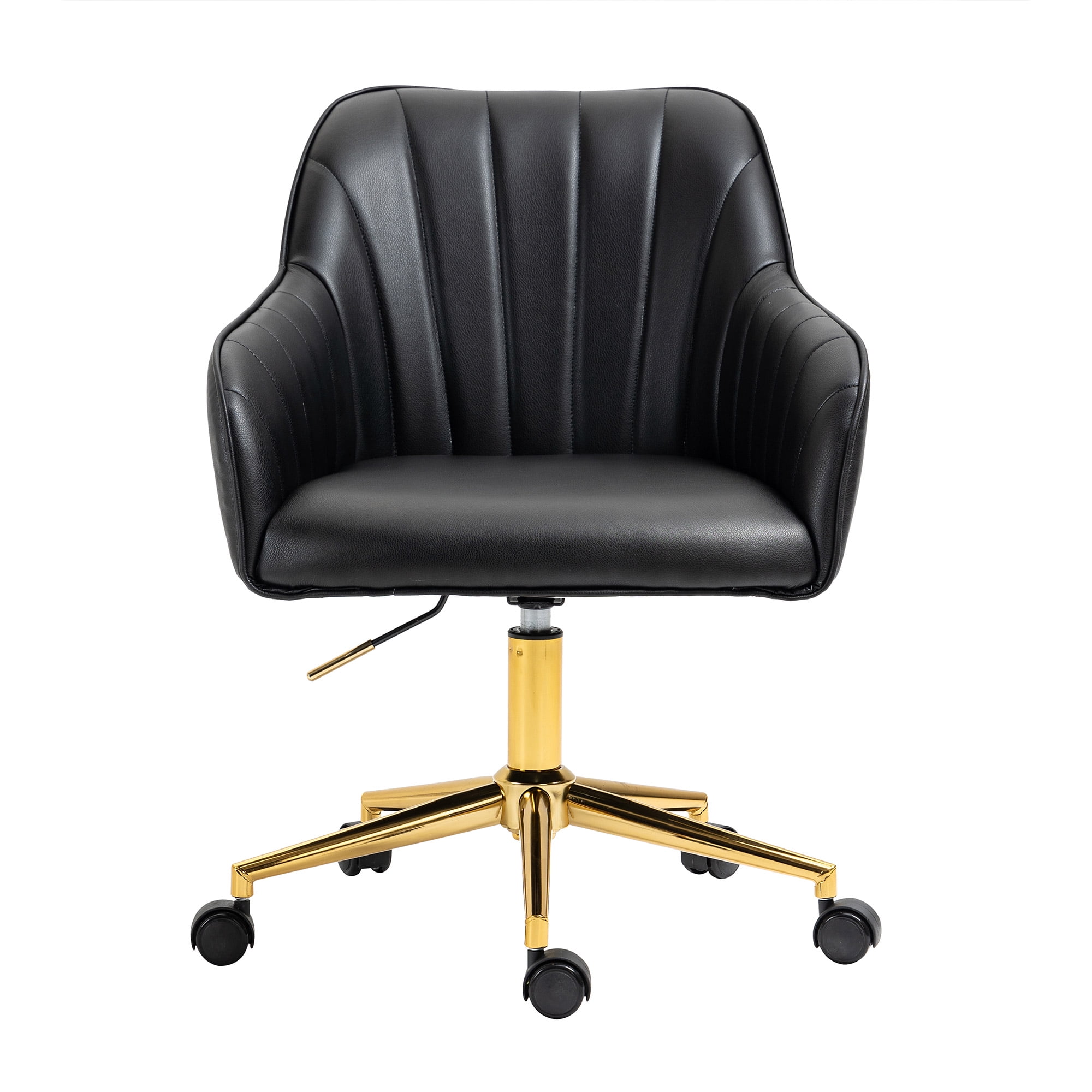 Home Office Desk Chair, PU Leather Bedroom Chair, Adjustable Swivel Armchair with Wheels, Modern