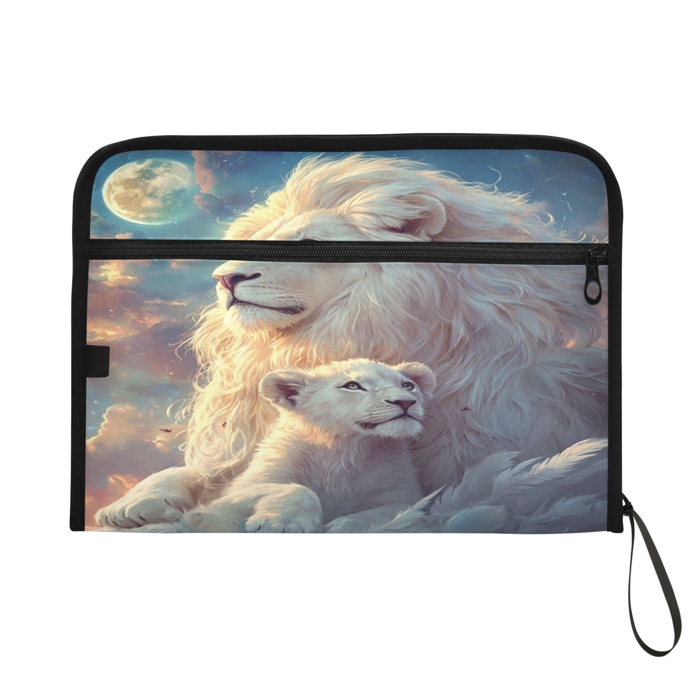 WOBOGO White Maned Lions Expanding File Folder Letter Size Accordion Filing Organizer 13 Pocket Separate Organ Pocket