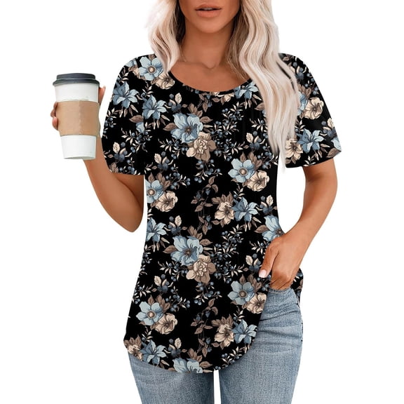 Pincandy Fashionable Women's Casual Short Sleeved Loose Round Neck Solid Color Tops Summer Short Sleeve V Neck Tunic T-Shirts Blouse,Multicolor,2XL