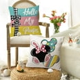 thumbnail image 2 of Easter Throw Pillow Covers 18 x 18 Set of 4, Bunny Easter Egg Hunt Hello My Peeps Cartoon Mouse Striped Farmhouse Decorative Rabbit Ears Cushion Case Decor for Home Sofa Couch Decoration, 2 of 6