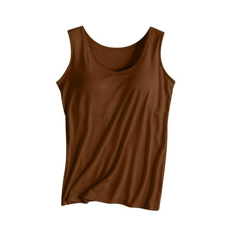 Uooqdmx Tank Top for Women Women s Fashionable Casual Padded Tank Top Without Wire Bra Cup Integrated Tank Top Suspenders Khaki M