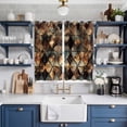 thumbnail image 2 of Brown Teal Geometric Kitchen Curtains 63 Inch Length, Retro Modern Plaid Abstract Art Grommet Top Bedroom Living Room Curtains, Light Filtering Cafe Curtain Drapes 2 Panels Set 84''x63'', 2 of 9