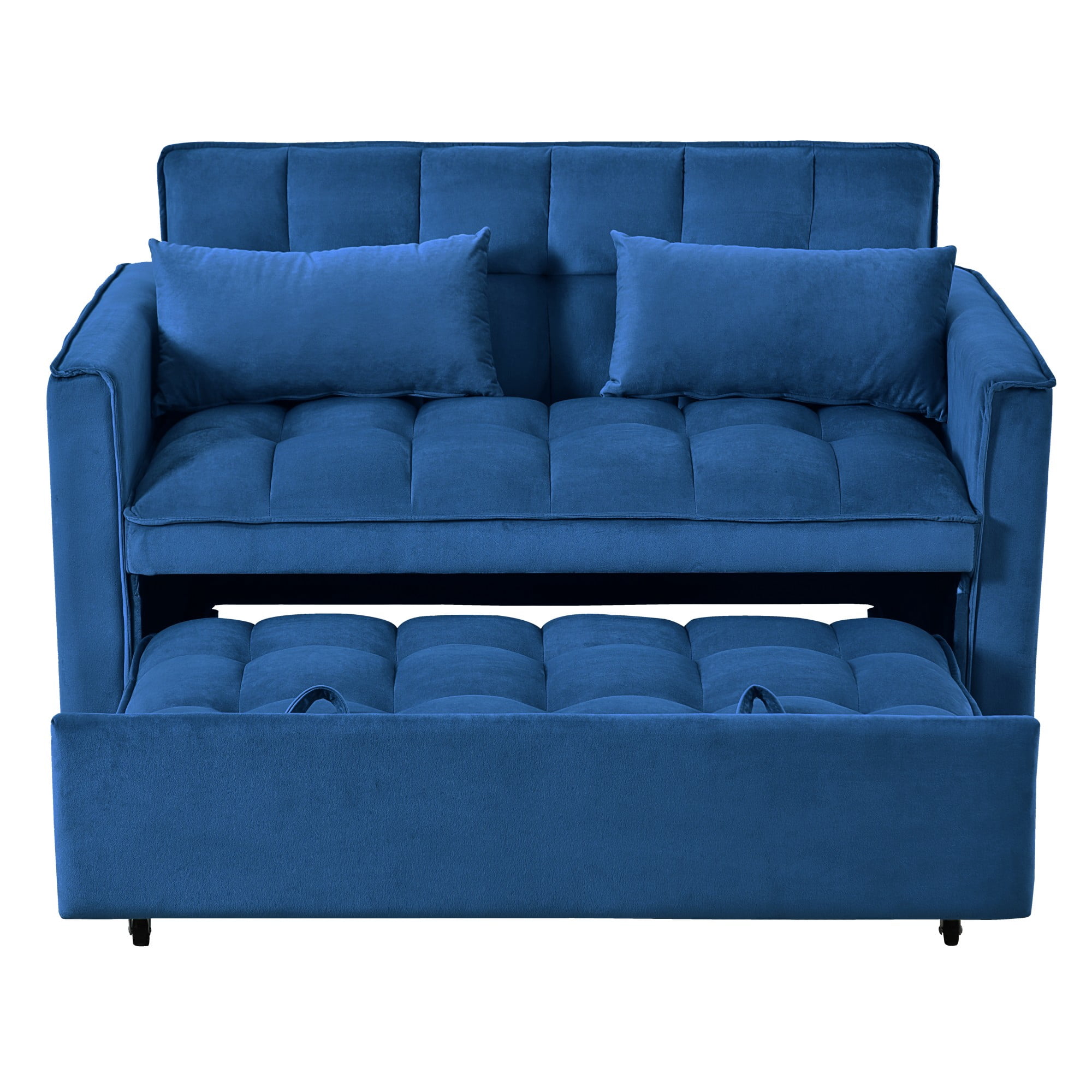 Gewnee 52.75" Convertible Sleeper Sofa Bed,Pull Out Couch with Adjustable Backres & Side Pockets for Living Room,Apartment.Blue