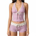 thumbnail image 2 of Leey-World 2 Piece Y2k Polka Dot Halter Bikini with Shorts 2000s Bathing Suit Set Summer Vacation Cute Beach Tankini Swimsuit(Light Pink,XL), 2 of 6