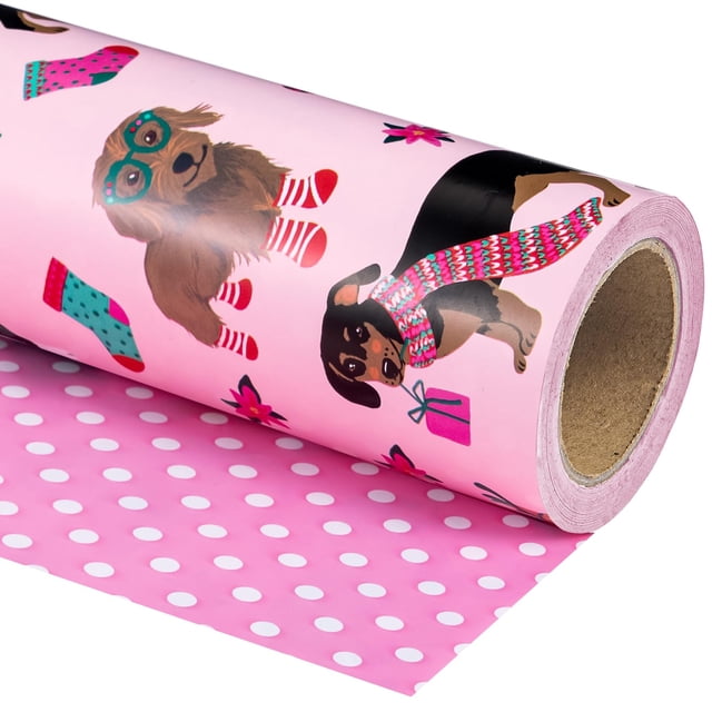 Papel de regalo navideño WRAPAHOLIC reversible de 43 cm x 10 m