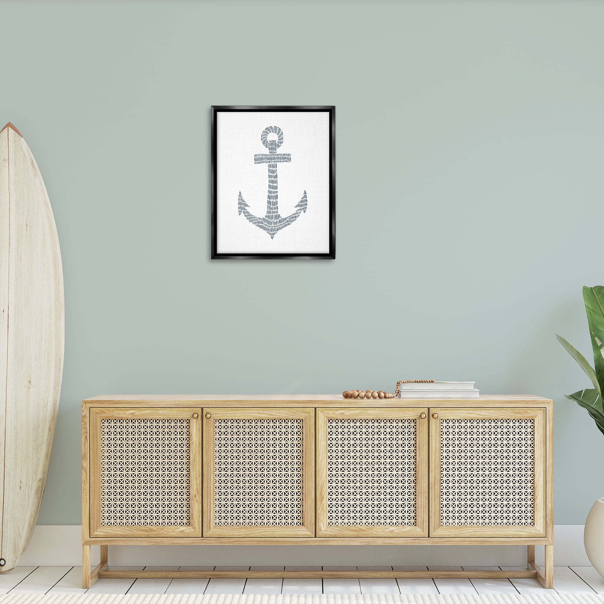 Stupell Industries Minimal Nautical Anchor Coastal Painting Black Floater Framed Canvas Art Print Wall Art, 25 x 31