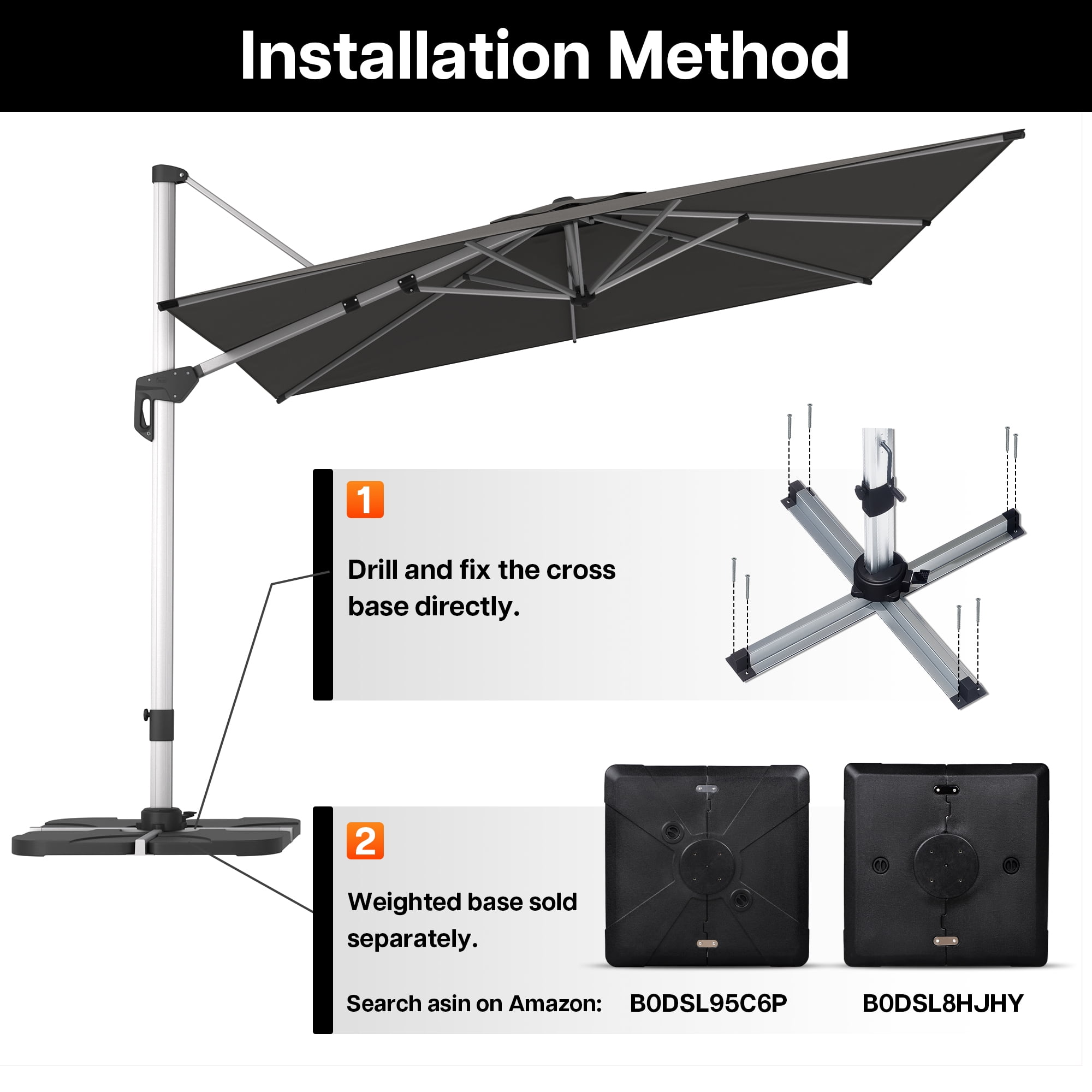 Paramondo Patio Umbrella, 10FT Outdoor Cantilever Umbrella Offset Hanging Umbrella with 360-degree Rotation for Garden, Deck, Backyard, Pool and Beach, Grey