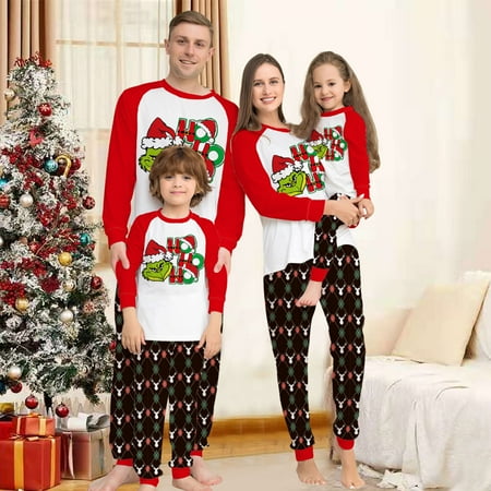 

GXSR 1 Set Family Matching Christmas Pajamas Set Holiday Santa Claus Sleepwear Xmas Pajamas Set for Couples and Kids