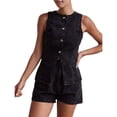 thumbnail image 2 of Conjunto de 2 Piezas de Mezclilla para Mujer, Informal, de Negocios, Sin Mangas, Blazer, Chaleco, Top y Pantalones Cortos, Conjunto de Chándal Negro S, 2 of 10