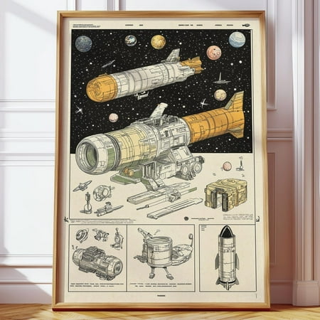 Retro Vintage Space Chart Poster – Detailed Space Shuttle, Planetary Illustration – Scientific Artwork For Space Enthusiasts, Sci-Fi Lovers Wall Art, Modern Wall Decor, 8x12 UNFRAMED